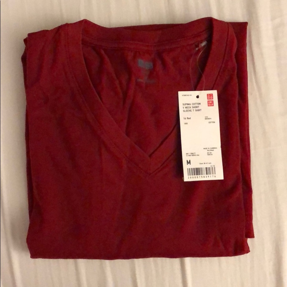 Supima Cotton V Neck Short Sleeve T Shirt M Red